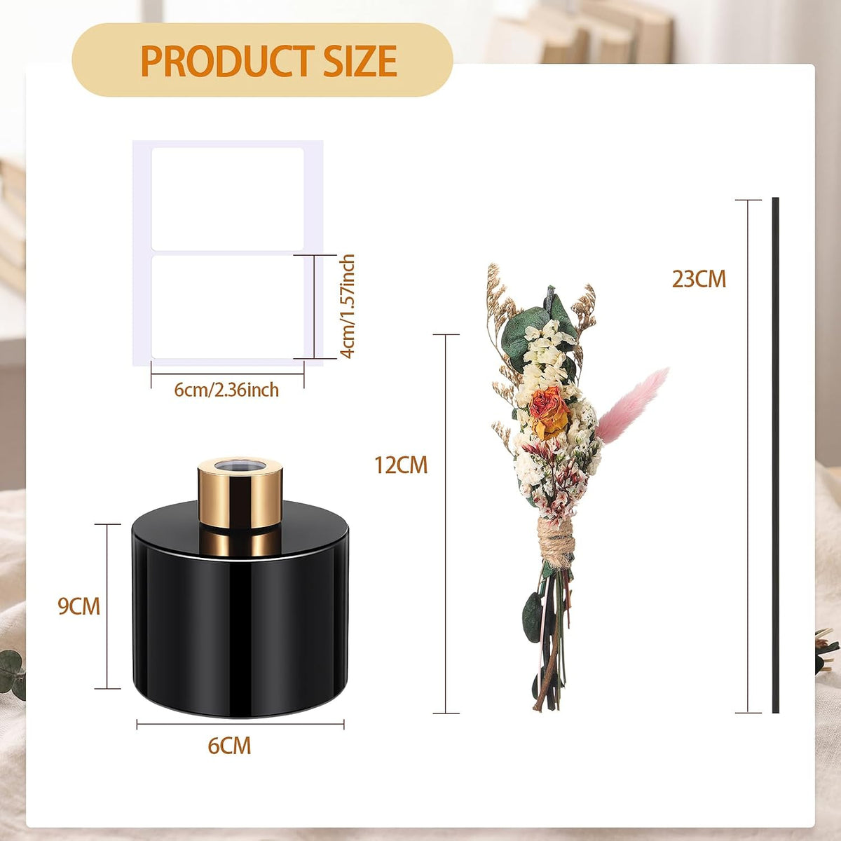 Set of 2 Reed Diffuser Kits — Featuring Floral-Shaped Diffuser Reeds; Includes Two 5 oz. Empty Glass Diffuser Bottles (for Refills); Ideal for Home & Bathroom Fragrance and Gifting; Essential Oils Not Included (Black Edition).