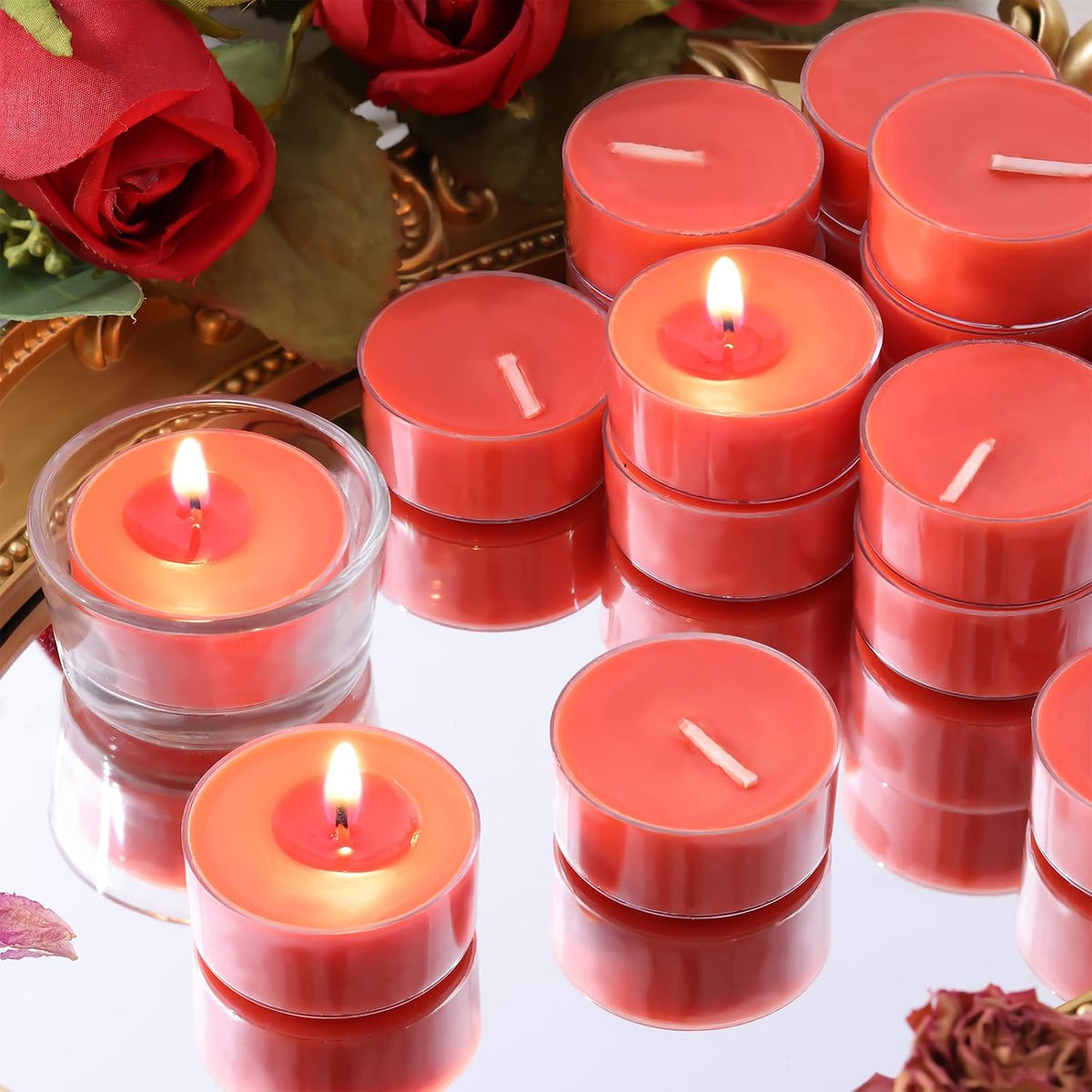 12 Pack Fresh Rose Scented Tea Lights Candles, 4 Hours Natural Palm Tea Candles Bulk for Home Scented, Small Tealight Votives with Essential Oils for Home, Wedding, Baby Shower Favors & Gifts
