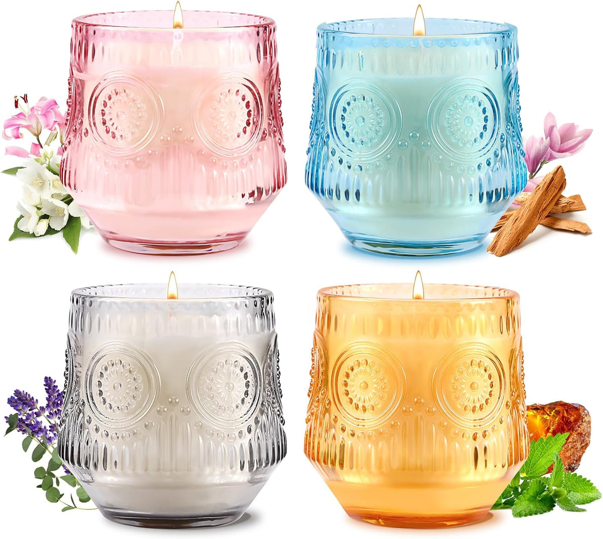 4 Pack Scented Candles for Home | Mother's Day Gifts Candle Set Gift, Soy Candles for Home Scented, Candle Gifts for Women | Jasmine Lily,Lavender Eucalyptus,Sandalwood,Patchouli