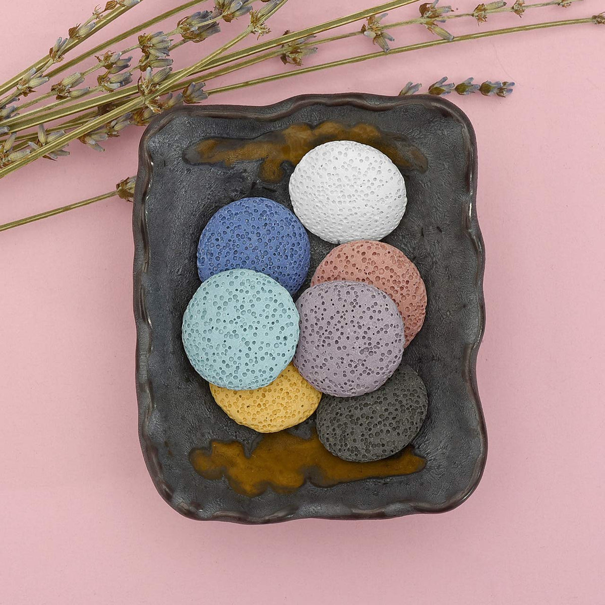 Lava Rock Stone Aromatherapy Essential Oil Diffuser Set Square Ceramic Fragrance Perfume Ware Bowl with 14Pcs Round Shape Lava Stone Beads