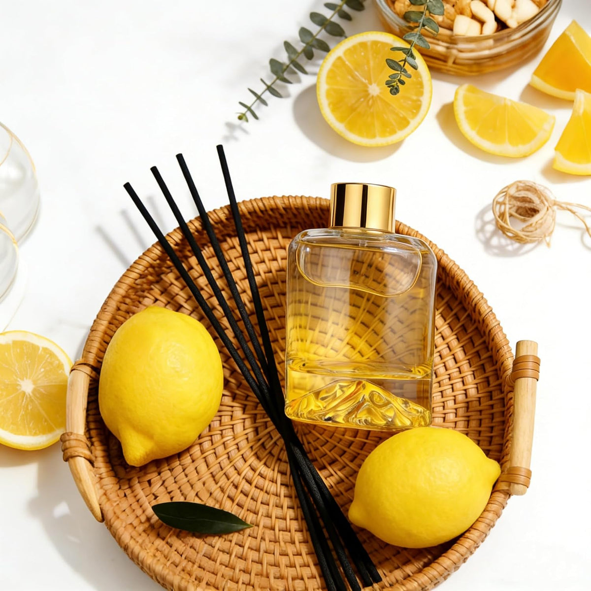 Reed Diffuser Set — Lemon Verbena Essential Oil Diffuser; 5.07 fl oz Aromatherapy Bottle with Reeds; A Top Choice for Home Fragrance and Bathroom Shelf Decor