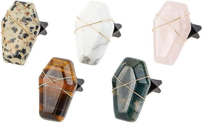 5pcs Coffin Shape Crystal Stones Car Vent Clips Natural Gemstone Car Air Vent Clips Hexagon Stones Car Accessories with Copper Wire for Car Air Vent Accessory - 5 Style