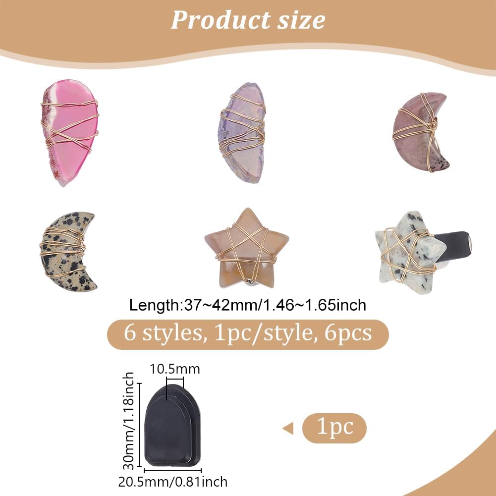 6pcs Star Moon Natural Stone Car Air Vent Clips with Hook Gemstone Car Vent Clips Quartz Crystals Car Vent Clips Teardrop Stones with Copper Wire for Car Air Vent Accessory -6 Styles