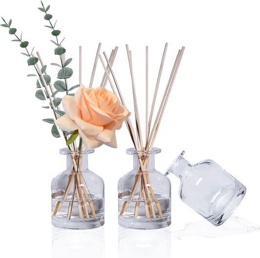Diffuser Glass Bottles Black -Empty Reed Diffuser Bottle With Sticks- Fragrance accessories use for DIY replacement reed diffuser sets (Clear)