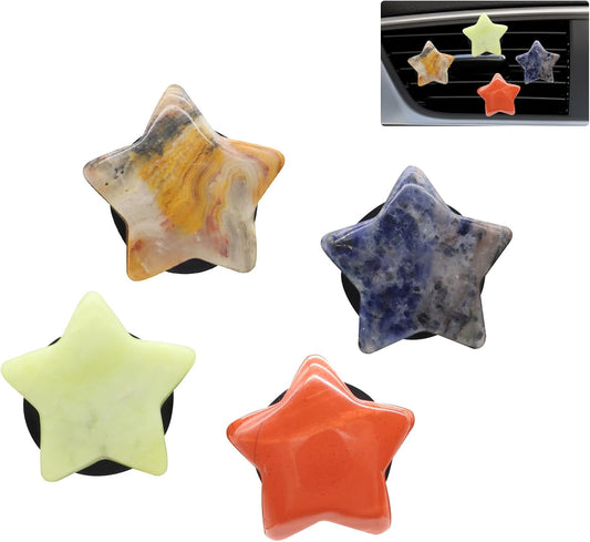 Boho Car Decor,4pcs Stars Car Air Freshener Vent Clips,Natural Stone Crystals Air Vent Clips,Hippie Decorations Accessories for Women,Best Wishes for Lover Friends