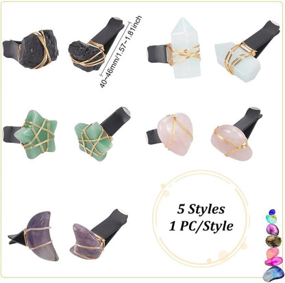 5Pcs Star Heart Gemstone Car Vent Clips Natural Stone Car Air Vent Clip Quartz Crystals Cars Vents Clips Moon Stones Car-Accessories with Copper Wire for Cars Air Vents Accessory - 5 Style