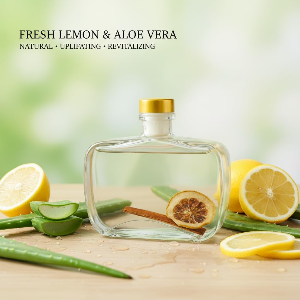 Reed Diffuser Set — Lavender-Scented Flameless Air Freshener (Home Use); 100ml Long-Lasting Essential Oil Diffuser with Natural Reeds (Lemon Scent); Safe, Non-Toxic, and Suitable for Bedrooms, Offices, and Bathrooms