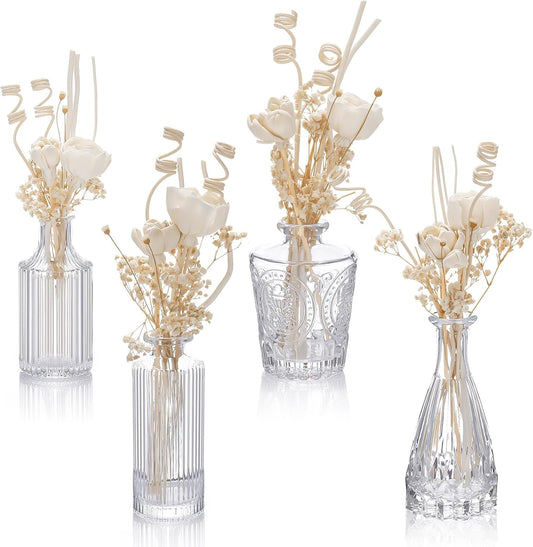4-Piece Reed Diffuser Set (4 Styles) — Includes 5.1oz Empty Bottles and 36 Reeds; Features Decorative "Baby's Breath" Accents; High-End and Stylish, Perfect for Bedroom, Bathroom, Home, and Office Decor