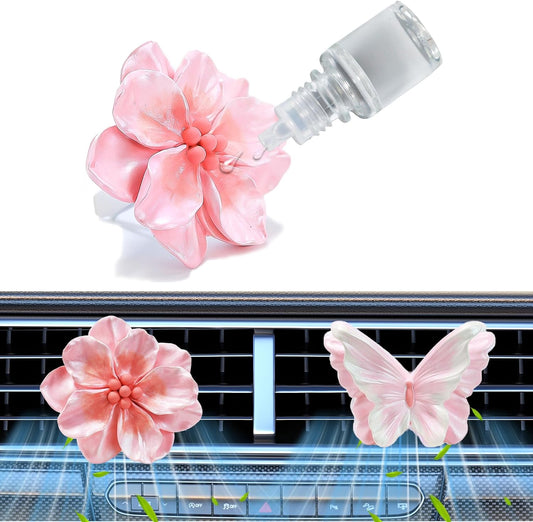 2 PCS Butterfly and Flower Diffuser Stone Air Vent Clip Accessories,Air Conditioner Vent Clip,Car Air Freshener,Dashboard Accessories,Car Interior Decoration for Woman(Pink,Jasmine)
