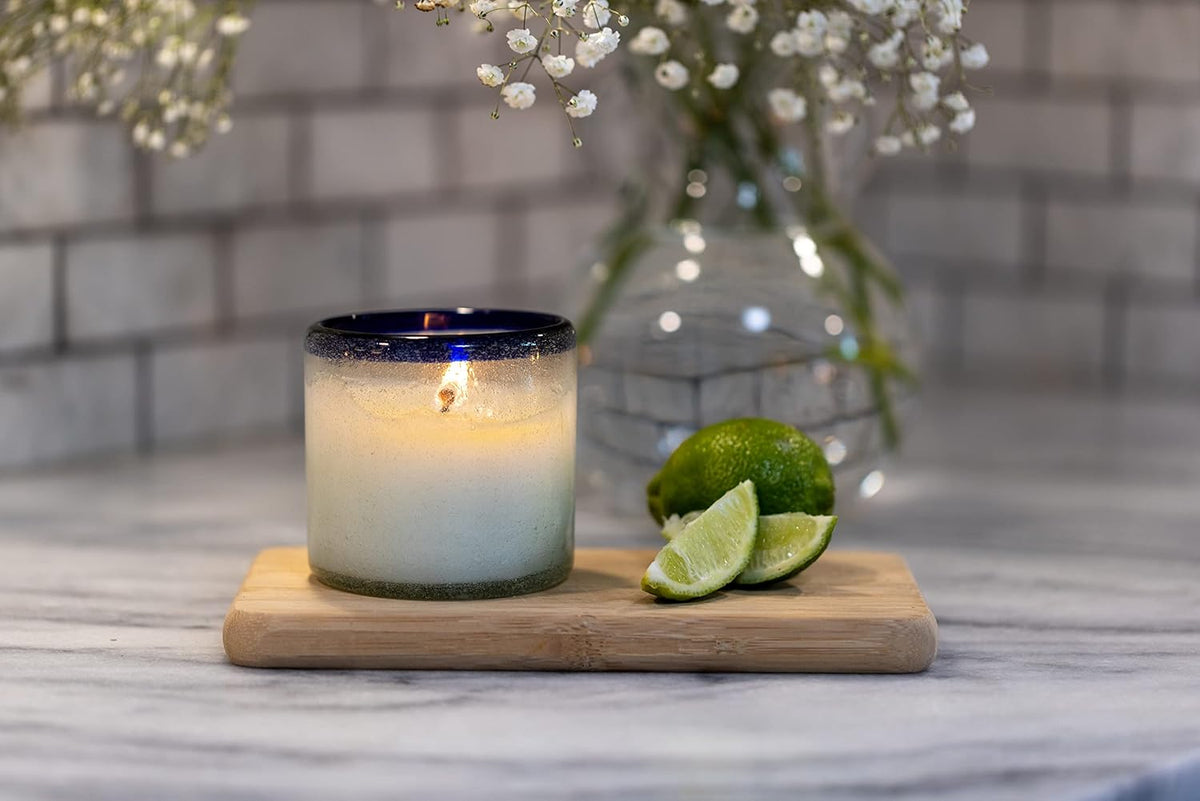 Scented Candles Coastal  Collection Artisan Candle in Hand-Blown Glass, 9 Ounces, Salted Blue Agave