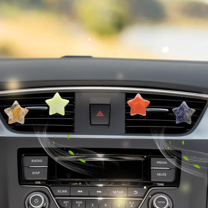 Boho Car Decor,4pcs Stars Car Air Freshener Vent Clips,Natural Stone Crystals Air Vent Clips,Hippie Decorations Accessories for Women,Best Wishes for Lover Friends