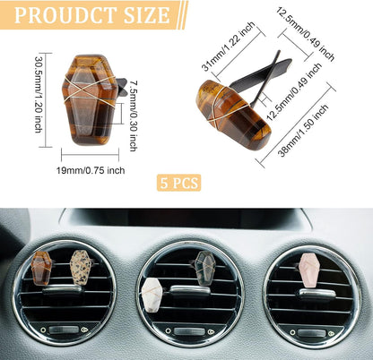 5pcs Coffin Shape Crystal Stones Car Vent Clips Natural Gemstone Car Air Vent Clips Hexagon Stones Car Accessories with Copper Wire for Car Air Vent Accessory - 5 Style