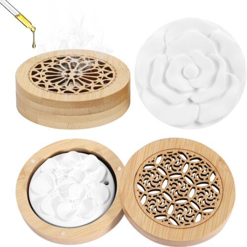 Gypsum Aroma Stones with Bamboo Boxes Set of 2