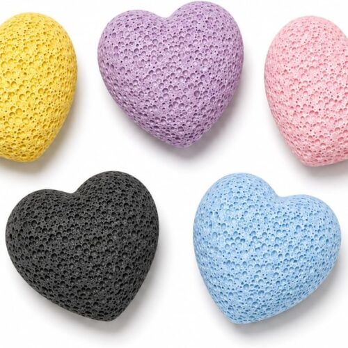 Multicolor Dyed Lava Rock Heart Aroma Stone Set of 5